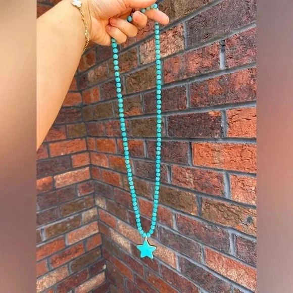 Turquoise Star Natural Stone Beads Bohemian Western Necklace - Picture 9 of 10